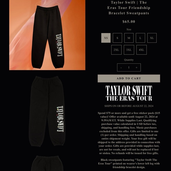 *Authentic* BNIB Taylor Swift The Eras Tour Friendship Bracelet Sweatpants LARGE - Picture 7 of 10